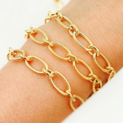 Gold Plated Sterling Silver Textured & Smooth Oval Links Chains